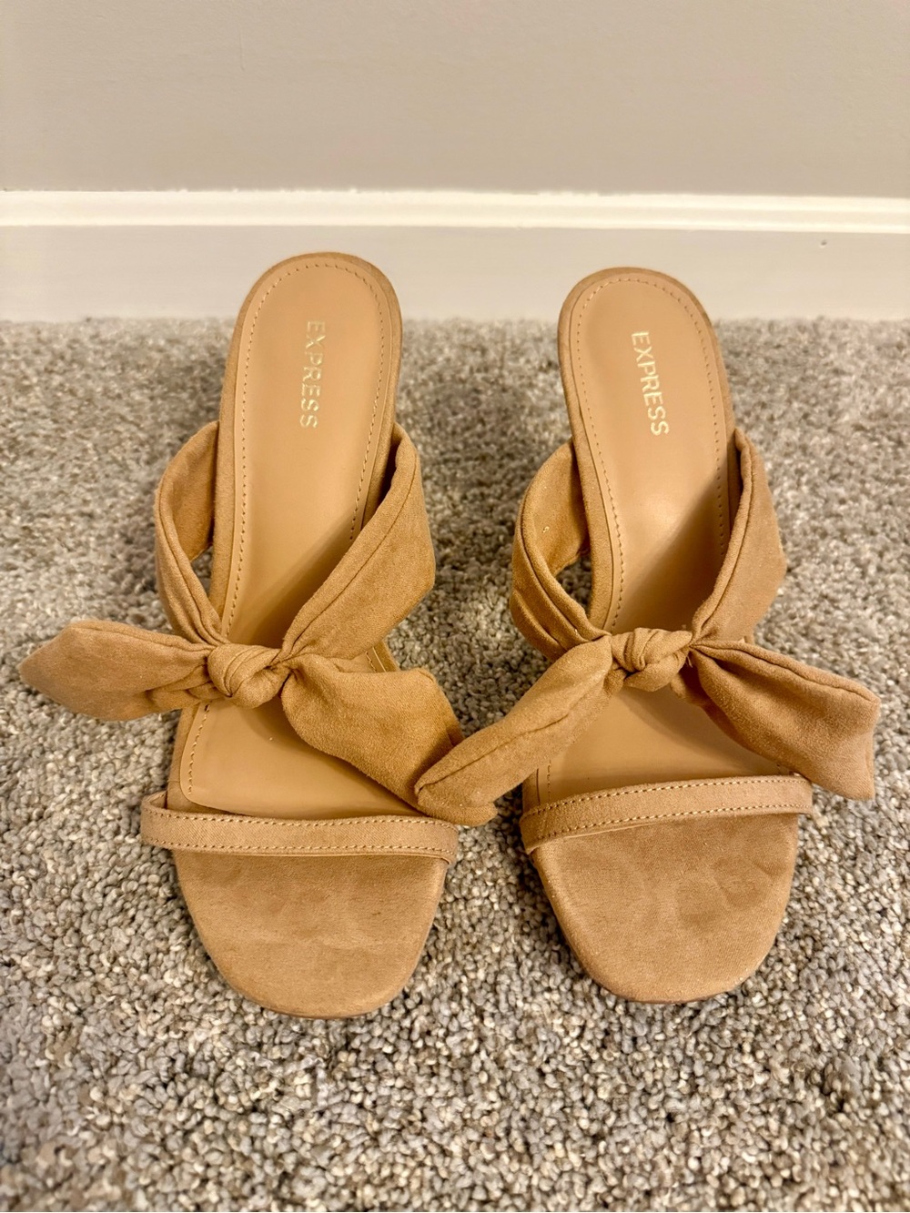 Express Tan Knot Front Double Strap Sandals. Suede Like Material.  Size 7 1/2